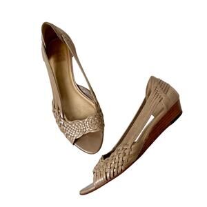 Frye Taupe Cameron Skimmer Huarache Leather Mini Wedge Peep Toe Sandals Size 8